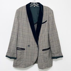 Free People Velvet Trim Oversized Plaid Blazer